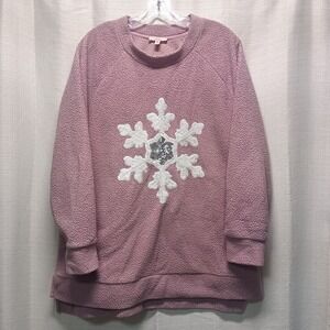 Como‎ Vintage Purple Fleece Sequin Snowflake Crewneck Sweatshirt Women XXL